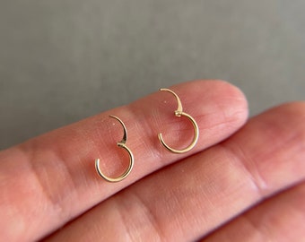 14K Solid Gold Tiny Mini Simple Hoop Earring, Cartilage Earring - 14K Solid Gold