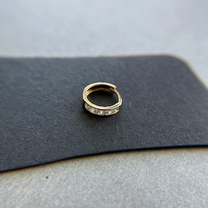 14k Solid Gold / CZ Circle Yellow Gold Hugging Hoop Earrings - 14k Solid Gold