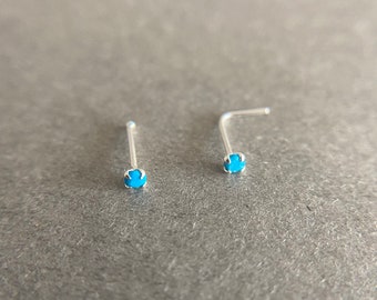 Genuine Turquoise Tiny 2mm Nose Bone Nose Stud - Sterling Silver