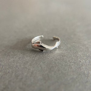 Puede incluir: Un anillo ajustable de plata con un diseño de delfín.