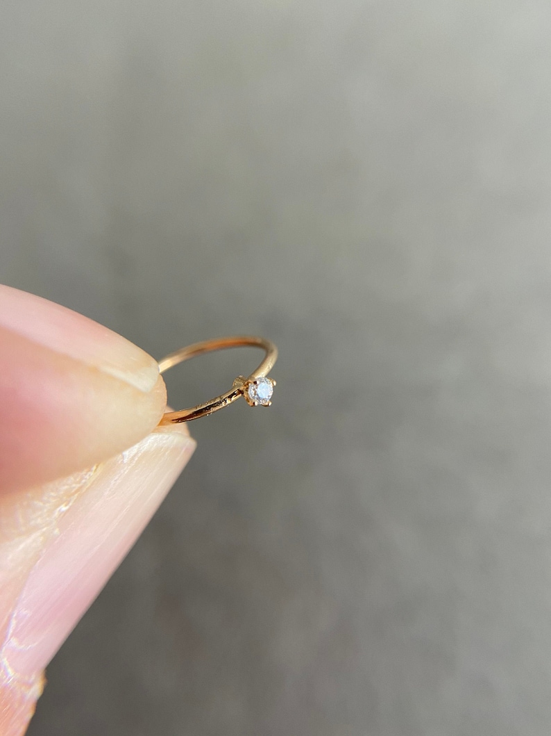 14K Solid Gold 14K Solid Gold Tiny Mini CZ Prong Setting Hoop Earring Cartilage Earring