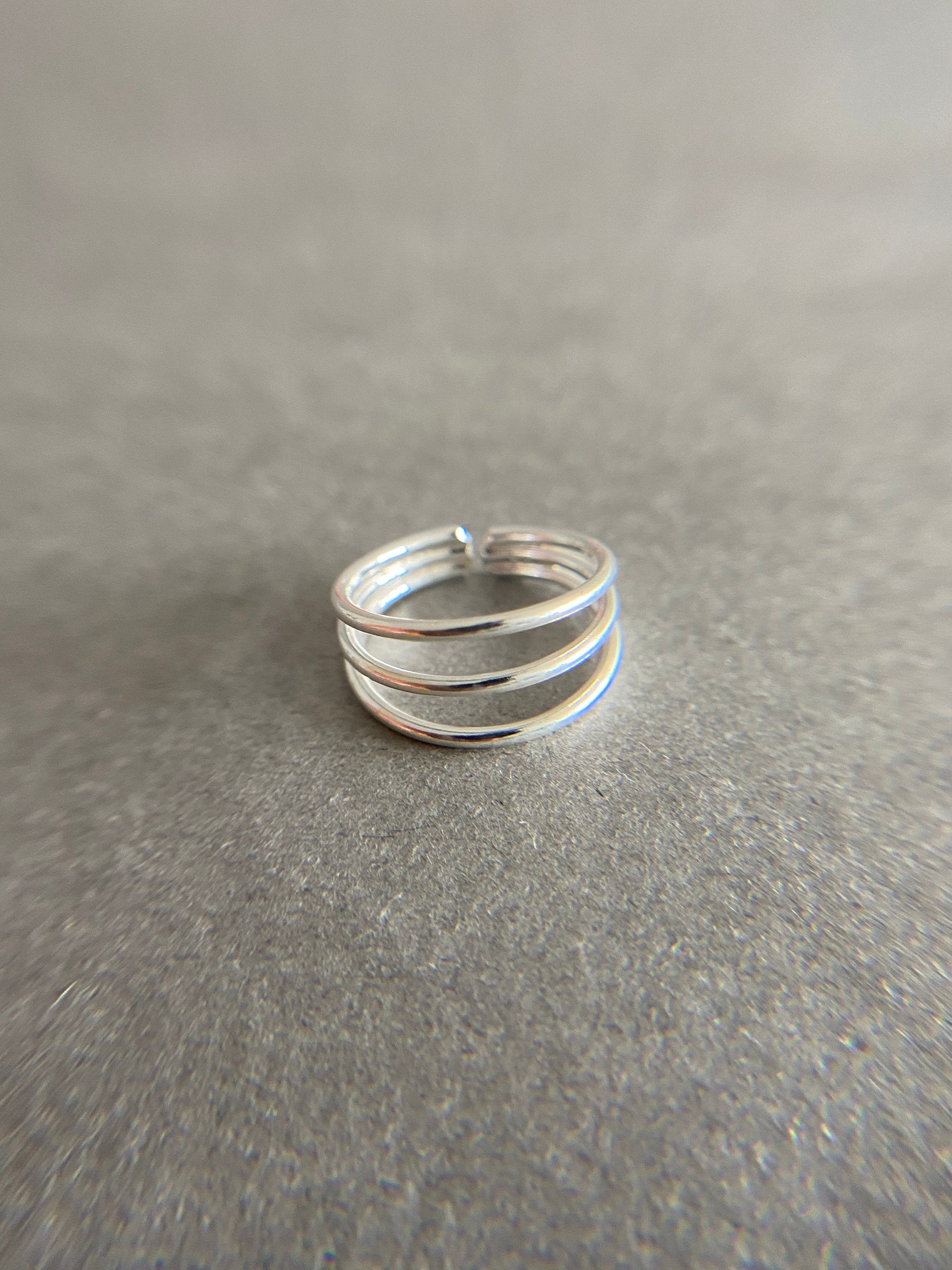 Silver Open Toe Triple Line Ring, Silver Adjustable Toe Ring