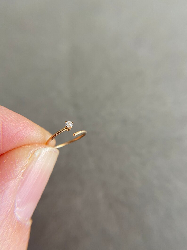 14K Solid Gold 14K Solid Gold Tiny Mini CZ Prong Setting Hoop Earring Cartilage Earring
