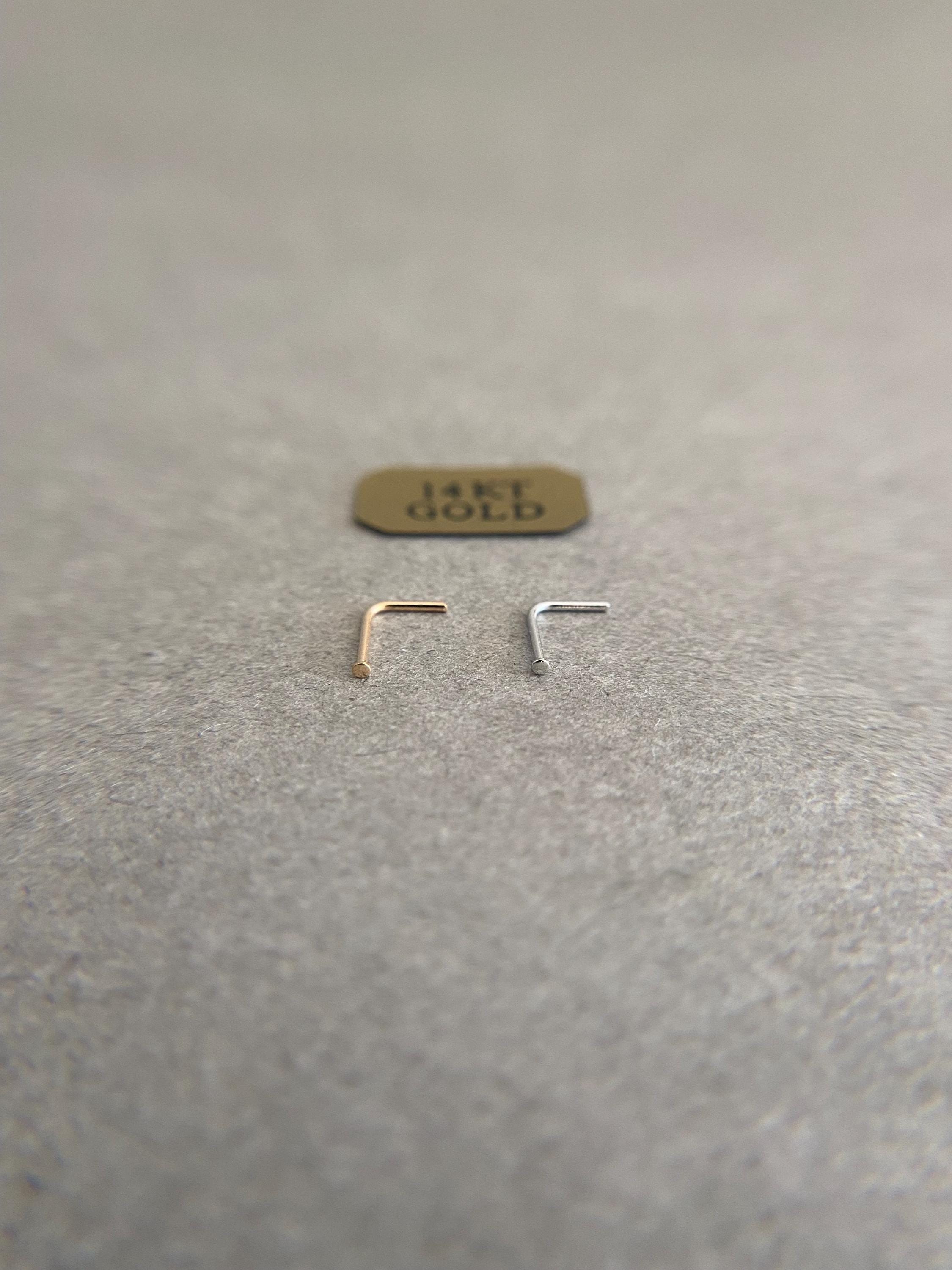 14K Solid Gold 1mm Round Flat L Shaped Nose Studs -14K Solid Gold