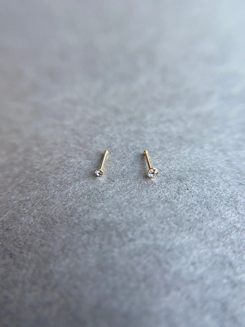 Sterling Silver NOG1007-Bone Set of Two Gold Tiny 1.5mm or 2mm CZ Nose Studs