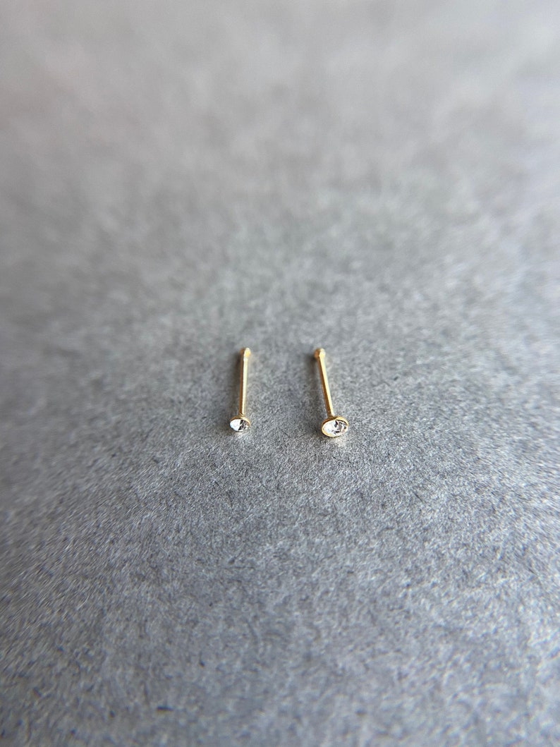 Sterling Silver NOG1007-Bone Set of Two  Gold Tiny 1.5mm or 2mm CZ Nose Studs