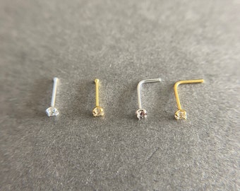 2Pieces/Tiny 2mm Clear CZ Nose Stud-Sterling Silver