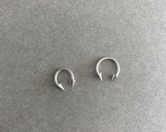Silver Horseshoe Spike Circular Barbell Body Jewelry, Eyebrow/ Ear/ Helix/Cartilage Piercing- Surgical Steel