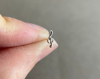 Silver Music G Clef Nose Studs - Sterling Silver