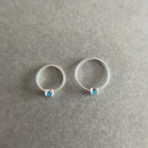 Genuine Blue Turquoise 2mm Silver Hoops, Cartilage Hoops,Helix Hoops- Sterling Silver