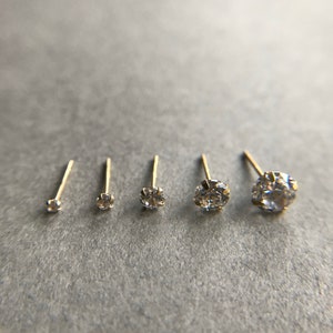 One Single Stud/ 14K Solid Gold Type A Tiny Clear CZ Stud Earrings 1.5mm 2mm 3mm 4mm 5mm- 14K Solid Gold