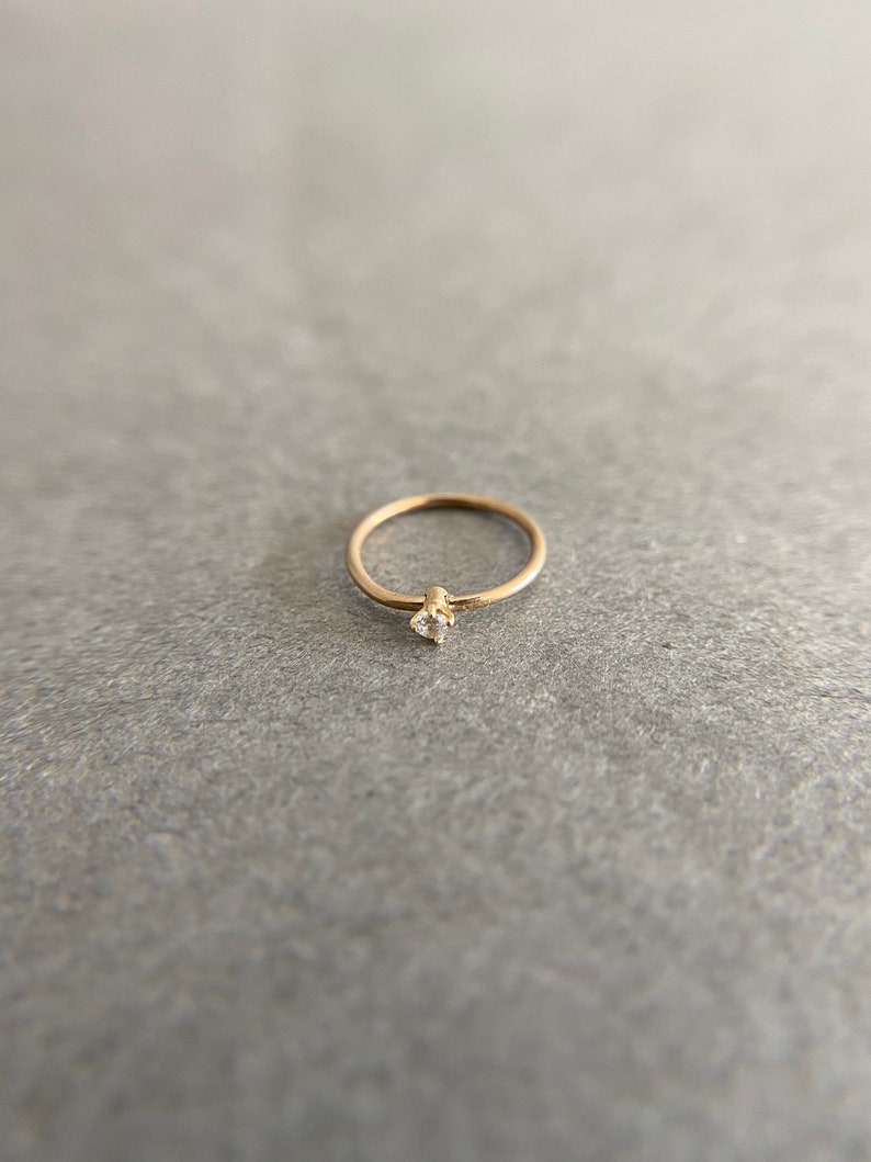 14K Solid Gold 14K Solid Gold Tiny Mini CZ Prong Setting Hoop Earring Cartilage Earring