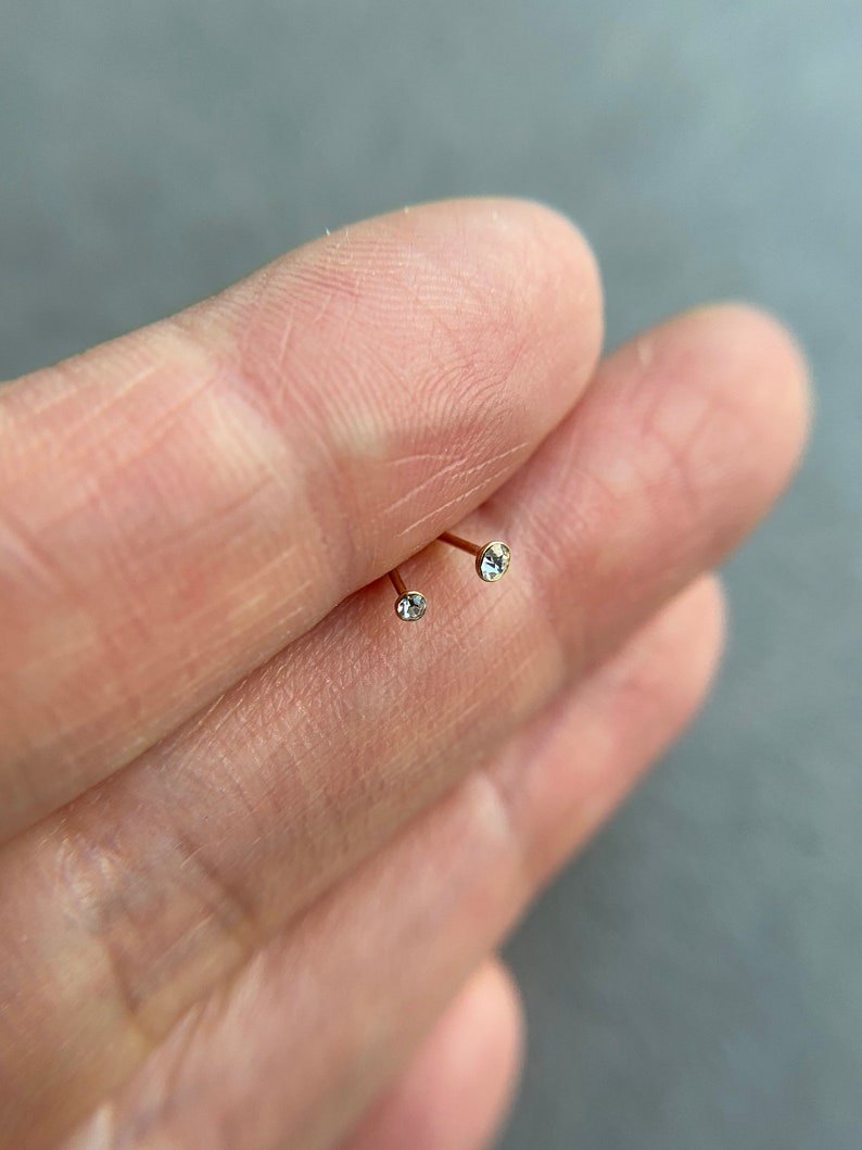 Sterling Silver NOG1007-Bone Set of Two Gold Tiny 1.5mm or 2mm CZ Nose Studs