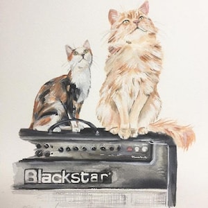 Custom TWO pets painting, catportrait, watercolor cat, Cats, painting watercolour, custom cat portrait, custom pet art, pet portrait