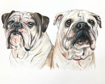 Custom pet portrait, with 2 dogs, anniversary gift for him , dogs watercolor, custom dog portrait, custom pet art, pet handpainted,