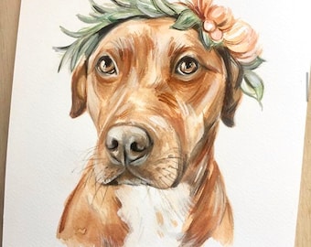 Customized pet portrait with a optional FLOWERCROWN. the perfect gift for dog owners and animal lovers.