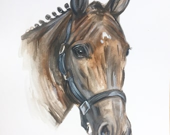 Custom Horse Watercolor Portrait: Hand-Painted Memorial Keepsake
