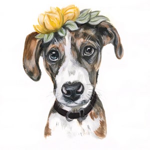 HAND PAINTED pet portrait with an optional FLOWERCROWN, dog drawing, dog watercolor, custom pet portrait, DRaw YOur PEt, PReciouspetart
