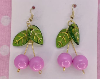 Bubblegum Pink Cherry Bomb Retro Pinup Kawaii Kitsch Dangle Earrings
