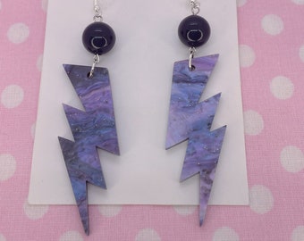 Sparkly Starry Night Galaxy Acrylic Celestial Space Lightning Bolt Dangle Earrings