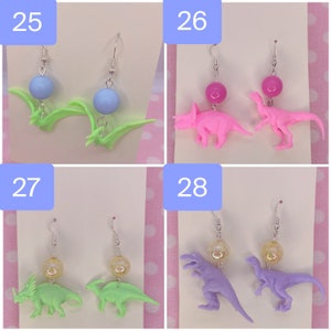 Retro Colourful Pastel Kitsch Mixed Mismatched Dinosaur Dangle Earrings image 9