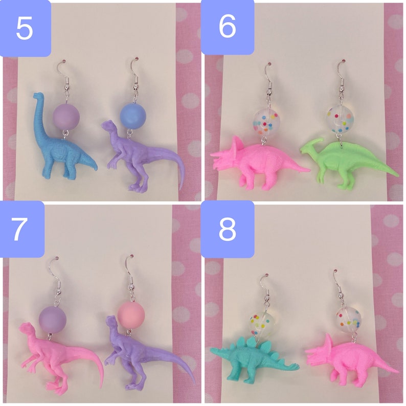 Retro Colourful Pastel Kitsch Mixed Mismatched Dinosaur Dangle Earrings image 4