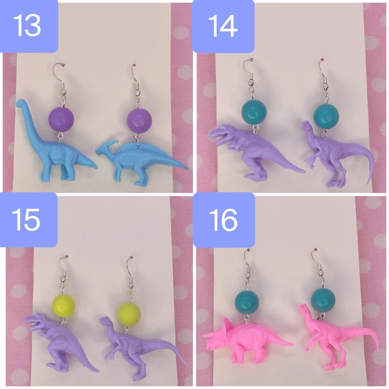 Retro Colourful Pastel Kitsch Mixed Mismatched Dinosaur Dangle Earrings image 6