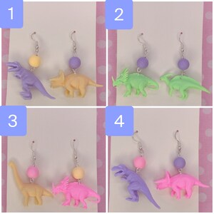 Retro Colourful Pastel Kitsch Mixed Mismatched Dinosaur Dangle Earrings image 3