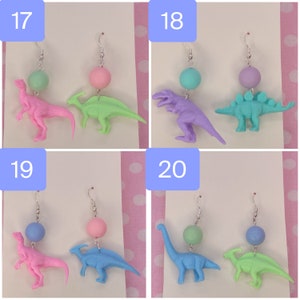 Retro Colourful Pastel Kitsch Mixed Mismatched Dinosaur Dangle Earrings image 7