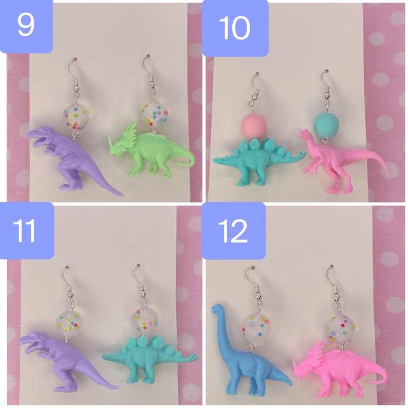 Retro Colourful Pastel Kitsch Mixed Mismatched Dinosaur Dangle Earrings image 5