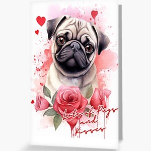 Tarjeta de felicitación del día de San Valentín de Pug: lindas tarjetas de amor de Pug para entusiastas de los perros, descarga digital única y adorable de Pug Valentine