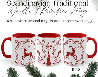 Scandinavian Reindeer Mug - Swedish Christmas - Nordic Woodland Décor - Red Swedish Christmas Mug - Nordic Christmas - Scandinavian Christm