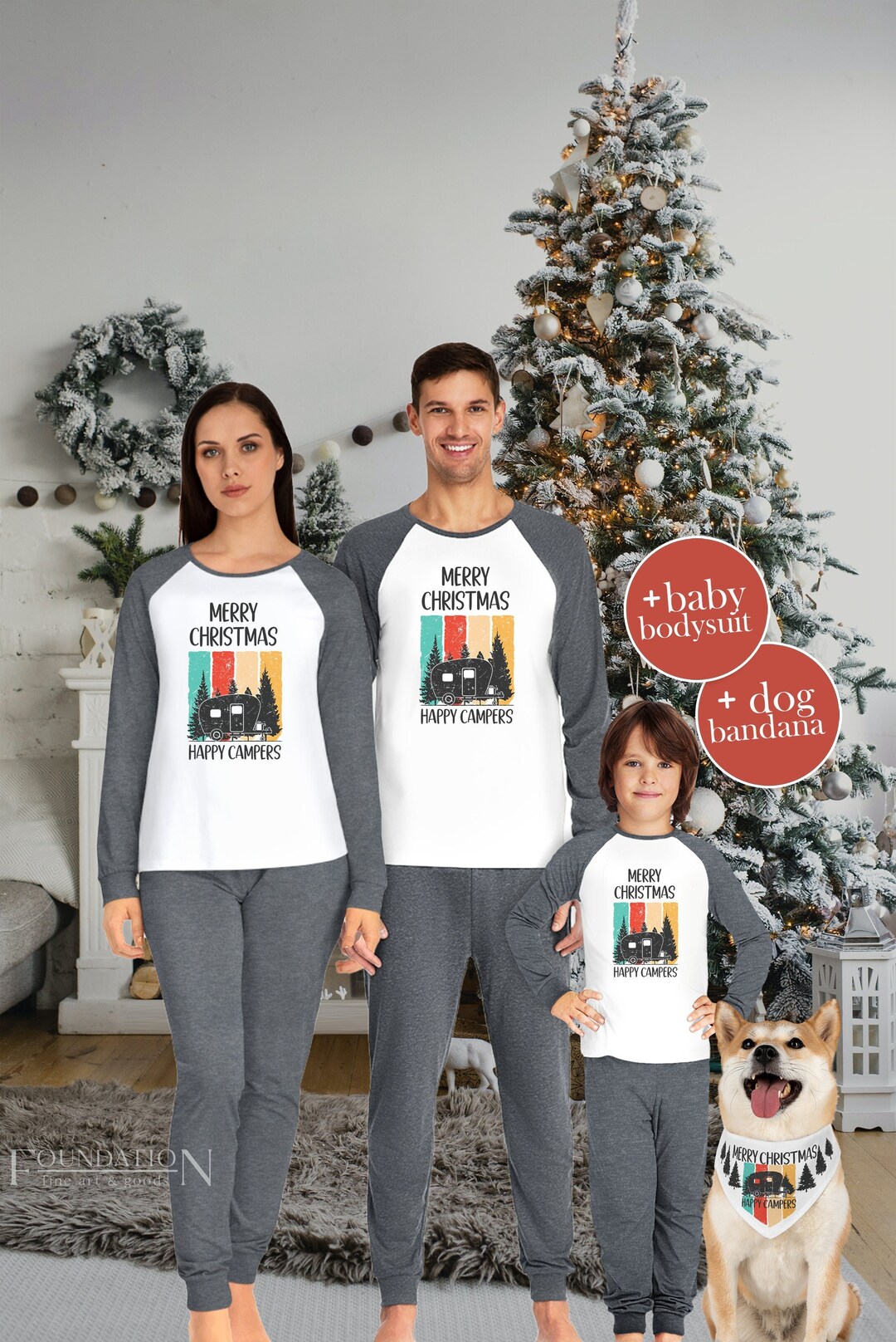 Happy Camper Funny Family Christmas Pajamas Family Christmas Pajamas