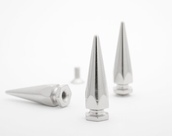 35mm silver screwback hex spikes. Bag of 20. Leathercraft or glue-on StudsAndSpikes