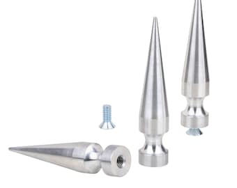 Single Giant Aluminum Size95 Spike 3.75 inch or 95mm tall. (1ct. Single) Made of light aluminum. Comes with a screw. StudsAndSpikes brand.