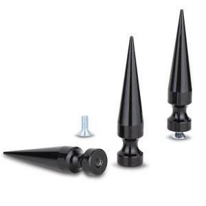 Single Giant Black Size95 Spike 3.75 inch or 95mm tall. (1ct. Single) Made of light aluminum. Comes with a screw. StudsAndSpikes brand.