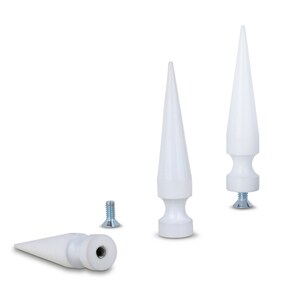 Single Giant White Size95 Spike 3.75 inch or 95mm tall. (1ct. Single) Made of light aluminum. Comes with a screw. StudsAndSpikes brand.