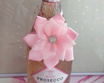 Lazo para decoración de botella de vino, pajarita plateada rosa, recuerdo de boda para fiesta de flores