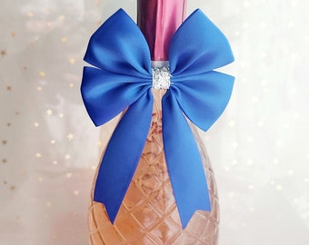 Lazo de botella de vino Favores de boda decoración de cinta pajarita azul real paquete de 6