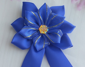 Lazos de cinta de raso Manualidades confeccionadas Navidad Boda Lazos adhesivos Azul real 8 cm paquete de 3