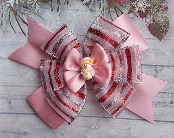 Ribbon stick on gift box present bow Christmas Decorations Party Gift Wrapping glitter bow pink red silver snowman special occasion bow