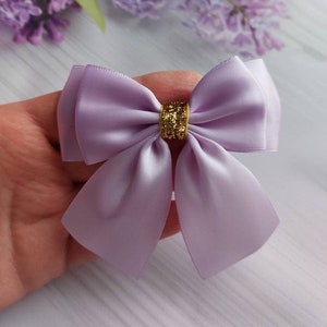 Double Bows Satin Ribbon Ready Made Bows 3.5 inch 9cm Lilac Golden Crafts Bows Sewing Bows Self Adhesive Gift Bows Hair Bow