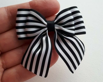 Satin Ribbon Double Bows Craft Sew Black And White Stripped decorative ribbons 6 cm Pack of 6 UK
