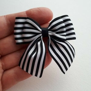 Satin Ribbon Double Bows Craft Sew Black And White Stripped decorative ribbons 6 cm Pack of 6 UK