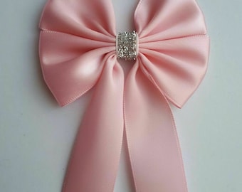 Satin Ribbon Bows Tail Bows Baby Pink Bows Pink Hair Bow Pink Stick on Present Bow Christmas Tree Bows Crafts Bows 8 x 13 cm