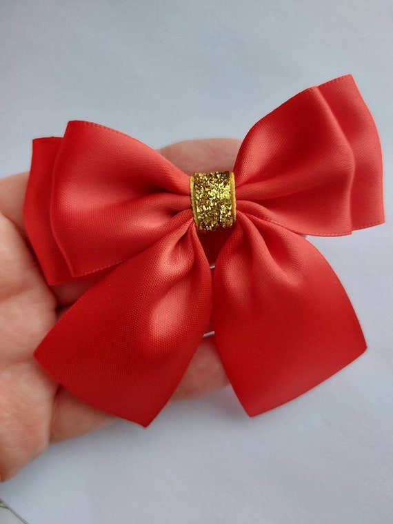 Orange Satin Ribbon Ready Made Double Craft Bows 8.5cm Wide
