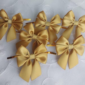 Christmas tree ribbon bows golden hanging festive Xmas ornament handmade 9 x 11 cm pack of 6