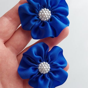 2 x Small school Hair bow bobbles school uniform bow tie royal blue satin hair bow back to school bow 5 cm