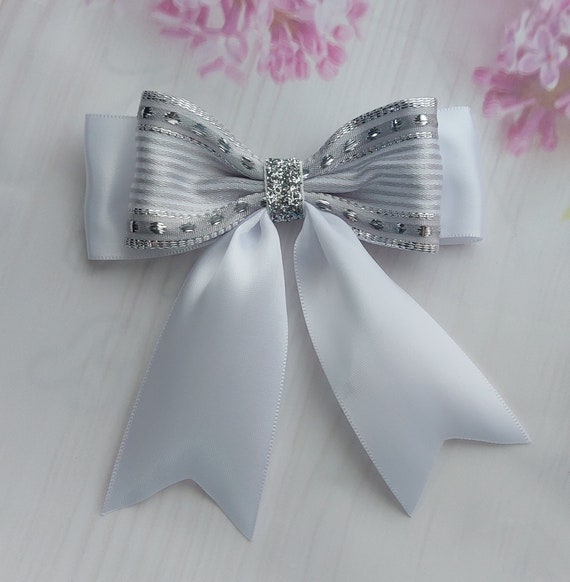 3 X Satin Ribbon Bows,white Bow, Silver Bow, Party Bow, Gift Wrapping Bow, Christmas  Bow, Decorative Bow, Self Adhesive Bow 