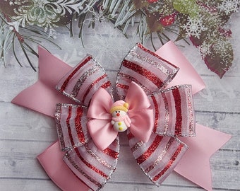 Ribbon stick on gift box present bow Christmas Decorations Party Gift Wrapping glitter bow pink red silver snowman special occasion bow